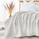 jinchan Boho 100% Cotton Blanket Muslin 50x60 Inches Lightweight 3-Layer Geometric Square Striped Pattern Reversible Quilt Throw Soft Breathable Comfy All Seasons for Couch Bed Decor, Light Grey by CozyNest Decor