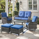 Outdoor Wicker Patio Furniture Set - 6 Piece Rattan Patio Conversation Set with 2 Rocking Swivel Chairs,2 Ottomans,1 Loveseat and 1 Coffee Table for Porch Deck Backyard Garden(Mixed Grey/Blue) by GreenHaven Gardens