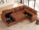 Belffin Corduroy Sleeper Sofa Bed with Storage Chaise Modular Sectional Sofa Couch with Pull Out Bed L Shaped Sectional Couches for Living Room Brick Red Couch by CozyNest Decor