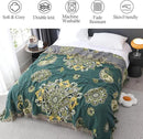 Snycler Boho Throw Blanket for Bed - 100% Cotton Ultra Soft Rustic Quilt - Green Boho Floral Printed Farmhouse Decor Bed Blankets, 80"×90" All Season Rustic Throw for Sofa Couch Chair by CozyNest Decor