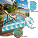 Outdoor Plastic Straw Rug 9x18 Waterproof Outside Rug, Large Modern Striped Reversible Floor Mats, Foldable & Lightweight Camping Carpet for Patio, Porch, Deck, Backyard, Balcony, Light Blue by CozyNest Decor