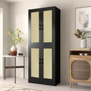 Black Rattan Kitchen Pantry, 71" Tall Storage Cabinet with Doors, Boho Hutch for Dining Room by CozyNest Decor