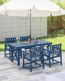 HDPE Outdoor Dining Set of 6, Patio Dining Table Set with 4 Chairs and 1 Bench, 6 Pieces HDPE Dining Set with Umbrella Hole, Outdoor Furniture Sets for Deck, Poolside, Garden, Navy by CozyNest Decor