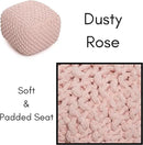 BIRDROCK HOME Square Pouf Ottoman | Cotton Braided Foot Stool with Bean Bag Filling | Boho Foot Rest for Living Room, Bedroom | Compact & Comfortable Seating, Lightweight & Sturdy | Dusty Rose by CozyNest Decor