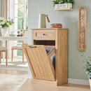 Tilt Out Laundry Hamper Cabinet, 10 Gallon Farmhouse Trash Can Cabinet with Drawer, Hidden Wood Garbage Can Bin Cabinets with Laundry Storage Basket for Bathroom, Kitchen, Natural by CozyNest Decor