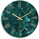 Teal Wall Clock Battery Operated 14 Inch Modern Abstract Clocks for Living Room Decor Marble Pattern Glass Analog Wall Clock Silent by CozyNest Decor