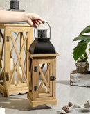 Farmhouse Wooden Metal Candle Lantern Set of 2, Rustic Large Decorative Floor Lanterns, Indoor/Outdoor Hurricane Lantern for Home Decor (No Glass) by CozyNest Decor