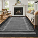 Wonnitar Striped Black Area Rugs 9x12 Living Room, Non-Slip Soft Berber Stripe Bedroom Rug, Low Pile Minimalist Floor Carpet for Dining Room Living Room Department (Black,9' x 12') by CozyNest Decor