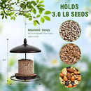 Metal Bird Feeder for Outdoors Hanging,3.0LB Seed Feeder,Easy to Fill & Clean,360° Feeding,Weatherproof Roof for Gardens and Wild Birds,Brown by CozyNest Decor