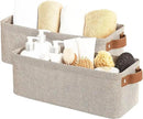 StorageWorks Narrow Storage Bins, Small Basket for Closet and Shelves, Fabric Organizer with Handles, Toilet Paper Storage, Brown and Beige, 2-Pack by CozyNest Decor