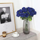Blue Fake Roses Artificial Flowers - 16 Pcs Fake Artificial Roses Silk Flowers with Stems for Home Wedding Hotel Office Centerpiece Decor（Navy Blue）