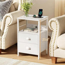 Furologee Nightstands Set of 2, Night Stands with Charging Station, Side Tables with 2 Fabric Drawers, End Tables with Storage Shelves, for Bedroom, White by CozyNest Decor
