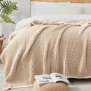 Snuggle Sac Beige Waffle Blanket for Couch Bed Sofa 60x80 inches, Reversible Soft Throw Microfiber Fluffy Fuzzy Cozy Knit Twin Blanket for Women Mothers Birthday Gifts by CozyNest Decor