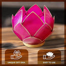Blooming Lotus Capiz Shell Tealight Candle Holder, Handcrafted Decorative Tea Light Candleholder with Translucent Flower Petals for Ambient Illumination and Natural Elegance, Fuchsia by CozyNest Decor