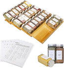 Spice Drawer Organizer with 24 Spice Jars and 216 Labels,Non-slip Rubber, Bamboo 4 Tier Spice Racks Tray Seasoning Containers for Kitchen Drawers,Cabinets,Countertops,13" Wide * 15.8" Deep by CozyNest Decor
