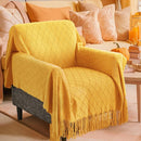 inhand Knitted Fall Throw Blanket for Couch and Bed, Knit Fall Decor Halloween Blanket with Tassel, Mustard Yellow Lightweight Decorative Farmhouse Warm Woven Blankets and Throws for Women, 60"x80" by CozyNest Decor