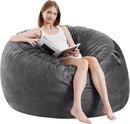 Bean Bag Chairs for Adults - Memory Foam Furniture BeanBag Chair - Kids/Teens Sofa with Soft Micro Fiber Cover - Round Fluffy Couch for Living Room Bedroom College Dorm - 3 ft, Gray Stripe by CozyNest Decor