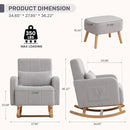 Rocking Chair with Ottoman, Upholstered Nursing Glider Rocker with High Backrest and Side Pocket, Comfy Reading Chair with Solid Wood Legs for Nursery/Living Room/Bedroom Light Grey by TinyTreasures Baby Boutique