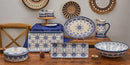 Bico Blue Talavera Ceramic 14 inch Rectangular Serving Platter, Set of 2, for Serving Salad, Pasta, Cheese, Ham, Appetizer, Microwave & Dishwasher Safe by CozyNest Decor