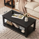 Farmhouse Coffee Tables for Living Room,Square Tea Table with Open Storage Shelf,Large Coffee Table,Rustic Wooden Center Table,Black by CozyNest Decor
