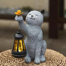 Solar Cat Garden Statue Outdoor Decor, Cat Sculpture with Lantern and Butterfly for Yard Lawn Patio Balcony, Birthday Housewarming Gifts for Mom, Grandma, Women, 9.4 inch, Resin by CozyNest Decor