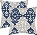 HWY 50 Navy Blue Decorative Throw Pillow Covers 18x18 Inch, Pack of 2 Embroidered Cotton Farmhouse Cushion Cover Pillow Case for Sofa Couch Living Room Bed Bedroon, Accent Geometric by CozyNest Decor