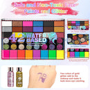 Halloween Face Painting Kit, 42 Color Non-Toxic Water Face Paint Kit with Brushes Gems Stencils, Professional Face Paint for Party, Creative Activity, Birthdays, Halloween Christmas Makeup Kit by TinyTreasures Baby Boutique