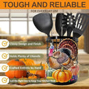 Thanksgiving Turkey Utensil Holder, Thanksgiving Turkey Pumpkin Kitchen Decor Utensil Organizer for Countertop, Fall Metal Cooking Tools Farmhouse Counter Decor, Kitchen Gifts Utensil Caddy Harvest by CozyNest Decor