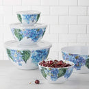 Amazon Basics Nesting Melamine Mixing Bowl With Lid And Non-Slip Base, 5 Sizes, Set Of 10, Hydrangea Floral, 3 15/16",7 9/16",8 7/8",10",11 1/4" by CozyNest Decor