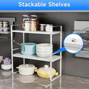 Expandable Cabinet Shelf Organizer, Stackable Kitchen Pantry Counter Storage, Adjustable Closet Cupboard Stand Rack Risers Spice Organization 80LBS Heavy Duty White 3 Pack by CozyNest Decor