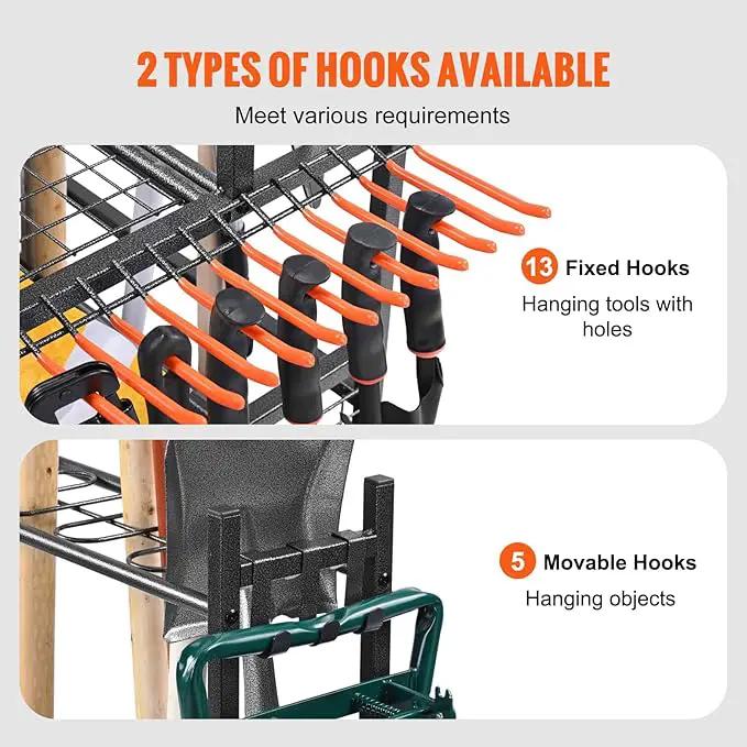 VEVOR Garden Tool Organizer, 16 Slots with Hooks, Yard Tool Tower Rack with Wheels for Garage Organization and Storage, Hold Long-Handled Tool/Rake/Broom, Metal Tool Stand Holder for Shed, Outdoor, photo 5 of 9