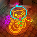 Astronaut Boba Tea Cat Neon Sign Cat Neon Lights for Wall Decor Cute Kitty with Stars Asteroids Anime Led Light Sign for Kids Bedroom Dimsum Store Cofes Bar Milk Tea Shop by GreenHaven Gardens