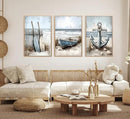 3Pcs Nautical Beach Wall Art Sailboat Paddle and Anchor Paintings Pictures Wall Decor Nautical Coastal Posters Prints Artwork for Living Room Bedroom Home Office Corridor Home Decroation Unframed by CozyNest Decor