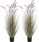 KOL Artificial 5ft 2-Pack Horsetail Reed Grass, 59in Tall Artificial Indoor Outdoor Fake Grass Plant, Home Office Décor Artificial Plants in Pot Faux Plant Greenery, Wedding Decor, Purple by CozyNest Decor