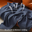 PHF 100% Cotton Waffle Weave Blanket King Size, Soft Lightweight Breathable Cozy Summer Blankets for Bed, Luxury Aesthetic Woven Bedding for Home Decor, 108"x90", Dark Navy by CozyNest Decor