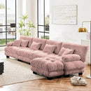 L Shaped Couch Sectional Couch, 4-Seater Cloud Couch Sectional Oversized Couch, Sofa Bed Couch with Round Bolster Armrests 6 Pillows, Modular Couch Home Sofa Living Room Couch(Pink) by CozyNest Decor
