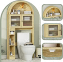 Over The Toilet Storage Cabinet, 31''W Arched Space-Saving Bathroom Organizer with Adjustable Shelf and Acrylic Doors, Freestanding Over Toilet Cabinet for Bathroom, Laundry, Restroom (Oak Wood) by CozyNest Decor