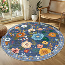 Floral 6ft Area Rug Machine Washable Soft Print Boho Carpet Non Slip Doormat Low Pile Flower Area Rugs for Living Room Bedroom Nursery Kitchen Dining Room Indoor-Blue/Grey by TinyTreasures Baby Boutique
