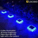 Lacasa Solar Deck Lights, 4 Pack 30LM LED Dock Lights Blue Light, Outdoor Solar Powered Step Lights Light up All Night IP68 Waterproof Auto ON/Off for Garden Stairs Driveway Pathway Lighting by GreenHaven Gardens