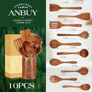 ANBUY Teak Wood Kitchen Utensils Set, Heat Resistant Wooden Spoons for Cooking, 10 Pcs Cooking Utensils Set Wooden, Wood Utensils Set for Cooking Food by CozyNest Decor