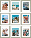 Vittanly 11x14 Picture Frames Set of 9, Shatter Resistant Plexiglass, Display 8x10 Pictures with Mat or 11x14 without Mat, Photo Frames for Wall or Tabletop, Engineered Wood, Driftwood by CozyNest Decor