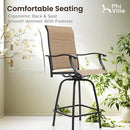 PHI VILLA 7 Piece Patio Bar Dining Set, Bar Height Outdoor Table and Chairs with 6 Swivel Bar Stools (Padded Textilene) & Large Rectangle Metal Table for Deck, Garden and Yard by CozyNest Decor
