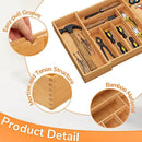BAMEOS 3" Deepth Expandable Drawer Organizer, Deep Flatware Organizer, Adjustable Silverware Organizer, Bamboo Drawer Organizer for Kitchen, Bathroom (Natural) by CozyNest Decor