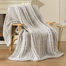 Esterra Chunky Knit Blanket Throw 50"x60", 100% Hand Knitted Chenille Throw Blanket, Cozy Soft Thick Cable Knit Throw Large Rope Knot Crochet Throw Blanket for Sofa Couch Bed, Light Gray by CozyNest Decor