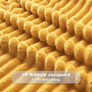 NEWCOSPLAY Super Soft Throw Blanket Mustard Yellow Premium Silky Flannel Fleece 3D Ribbed Jacquard Lightweight Bed Blanket All Season Use (Mustard Yellow Ribbed, Throw(50"x60")) by CozyNest Decor