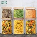 Urban Green Glass Storage Container Bamboo Lids, Glass Airtight Canisters sets, Food Jars, Pantry Organization and Storage Containers, Spice Jars, Flour Canisters of 6 by CozyNest Decor