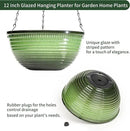 12 inch Hanging Planters for Indoor Outdoor Plants, 2 Pack Large Hanging Flower Pots with Drainage Holes and Chain, Glazed Hanging Baskets for Home Garden Decoration, Green by GreenHaven Gardens