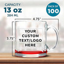 Custom Libbey Clear Glass Coffee Mugs 13 oz. Set of 100, Personalized Bulk Pack - Perfect for Coffee, Tea, Espresso, Hot Cocoa, Other Beverages - Red Bottom by TinyTreasures Baby Boutique
