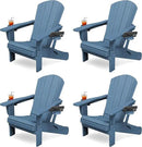 KINGYES Folding Adirondack Chair Set of 4, Dual Cup Holders & All-Weather HDPE, Wood-Like Patio Chair for Backyard, Camping, Pool & Fire Pit, Navy by GreenHaven Gardens