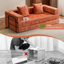 Convertible Sleeper Sofa Bed, Compression Folding Sofa with Pillow, No Assembly Required, Shape Frame, Floor Sofas Lounge Couch for Living Room, Bedroom, Small Spaces (Chenille, 77''W, Orange) by CozyNest Decor
